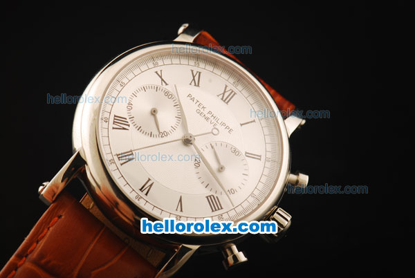 Patek Philippe Complicated Swiss Valjoux 7750 Manual Winding Movement Steel Case with White Dial - Click Image to Close